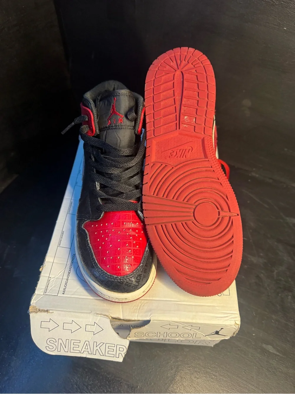 Jordan StyleHigh-Top Sneakers in Black & Red